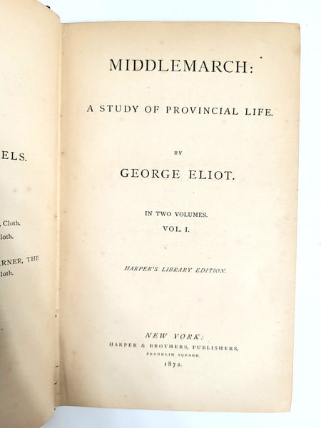 1872 MIDDLEMARCH Vol I & II George Eliot Hardcover