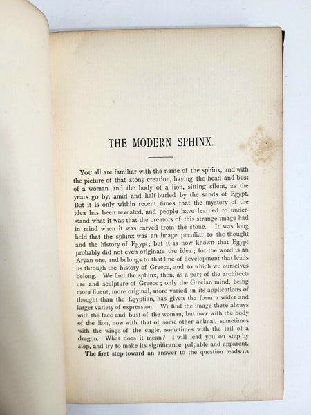 1883 THE MODERN SPHINX AND SOME OF HER RIDDLES 1st Edition MJ Savage Hardcover