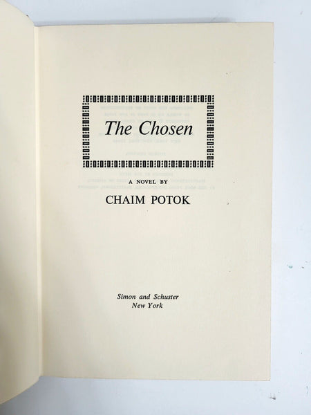 1967 THE CHOSEN Chaim Potok 1st Ed 4th Print Hardcover Dust Jacket