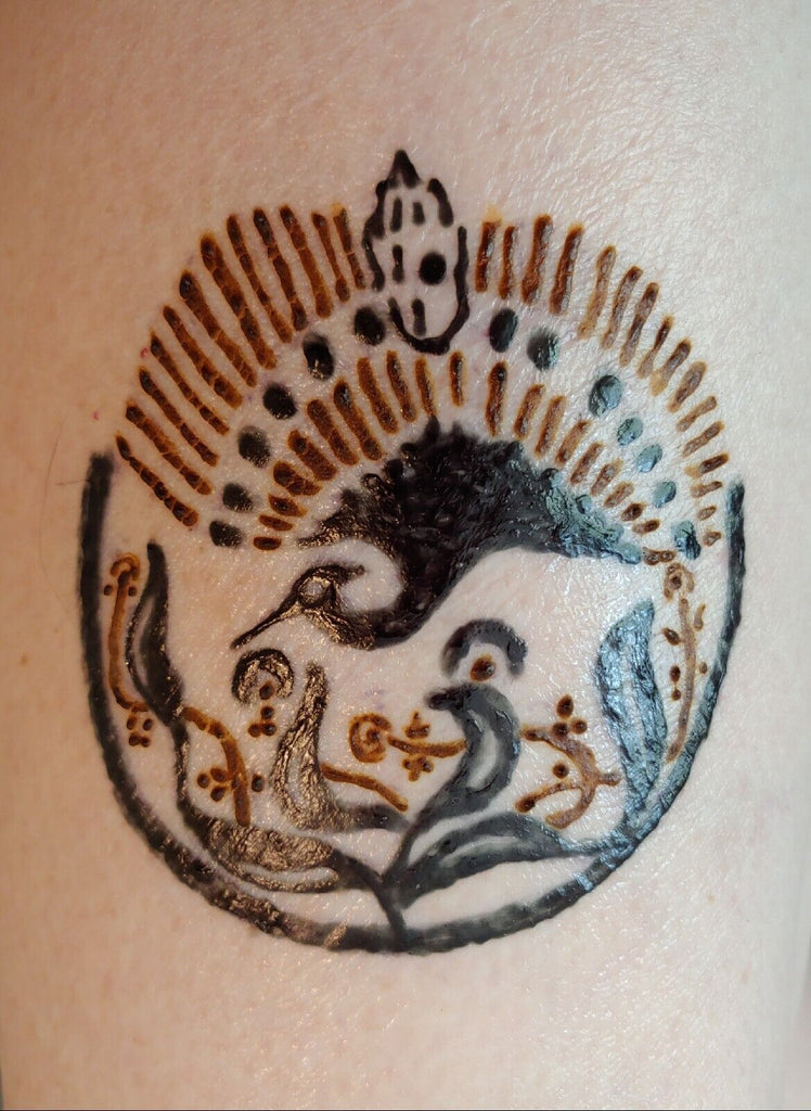 Circular Crane Tattoo in Henna and Jagua Ink