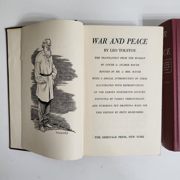 1938 WAR AND PEACE Leo Tolstoy 2Volume Set Hardcover Slipcases Fullcolor Inserts