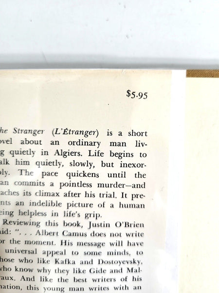 1974 THE STRANGER Albert Camus 1st Ed 17th Printing Hardcover Dust Jacket