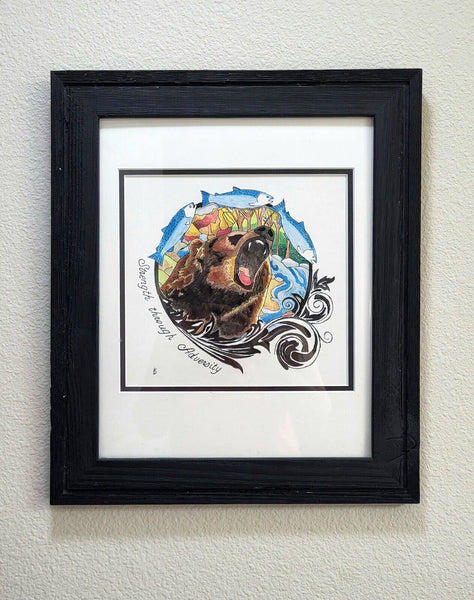 2021 Original Watercolor Bear And Trout "Strength through Adversity" Karen Strum