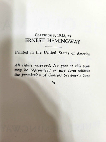 1952 THE OLD MAN AND THE SEA Ernest Hemingway BCE "W" Hardcover Dust Jacket