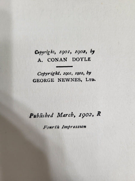 1902 THE HOUND OF THE BASKERVILLES Conan Doyle 4th Impression George Newnes...