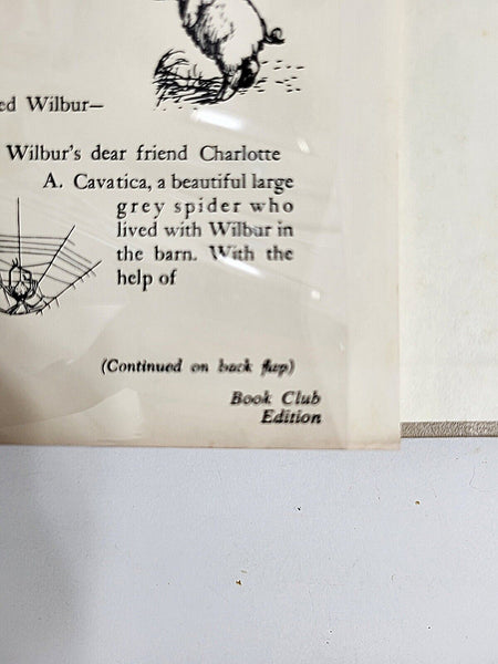 1952 CHARLOTTE'S WEB E.B. White Book Club Edition  Hardcover Dust Jacket