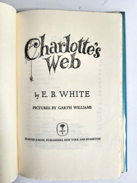 1952 CHARLOTTE'S WEB E.B. White Book Club Edition  Hardcover Dust Jacket