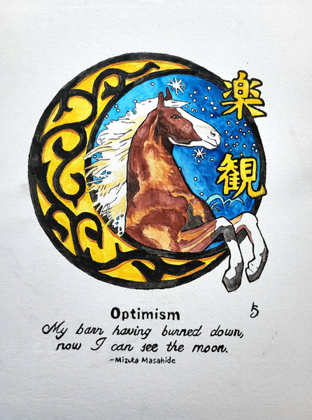 ORIGINAL WATERCOLOR 2020 Optimism Horse And Moon