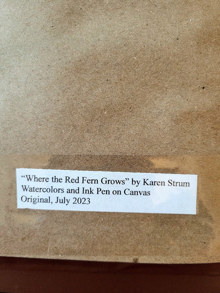 2023 WHERE THE RED FERN GROWS Original Watercolor Karen Strum Black Frame 16x20
