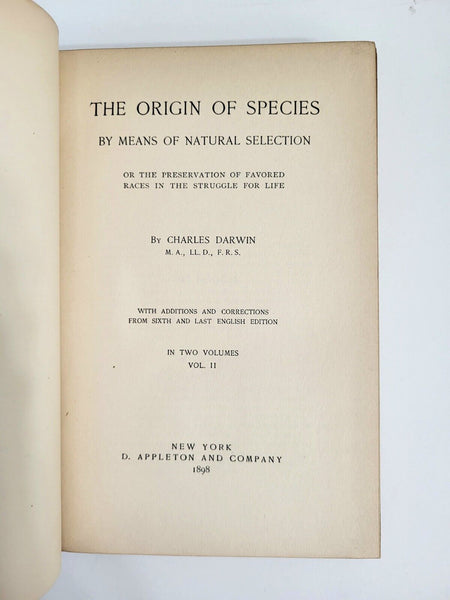 1898 ORIGIN OF SPECIES Vol 2 Charles Darwin Hardcover