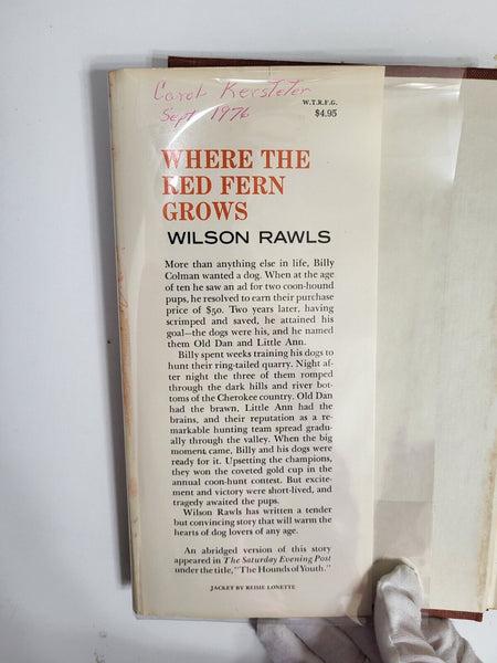 1961 WHERE THE RED FERN GROWS Wilson Rawls Dust Jacket Hardcover